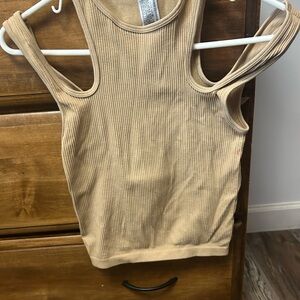 Zara Cream Ribbed Crop Tank Top
